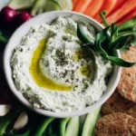 Lemony Labneh and Garlic Scape Dip in a Bowl