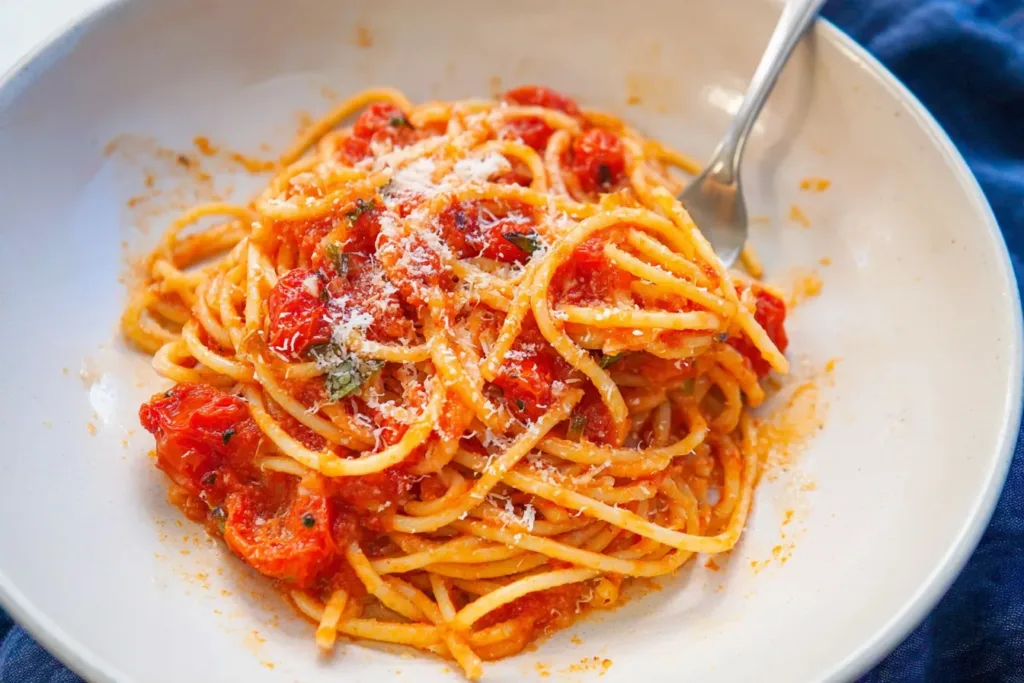 Lexie’s Perfect Summer Tomato Spaghetti Served in a Bowl