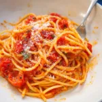 Lexie’s Perfect Summer Tomato Spaghetti Served in a Bowl