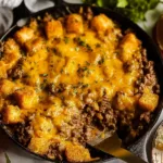Loaded Cheeseburger Casserole Served Hot in a Dish