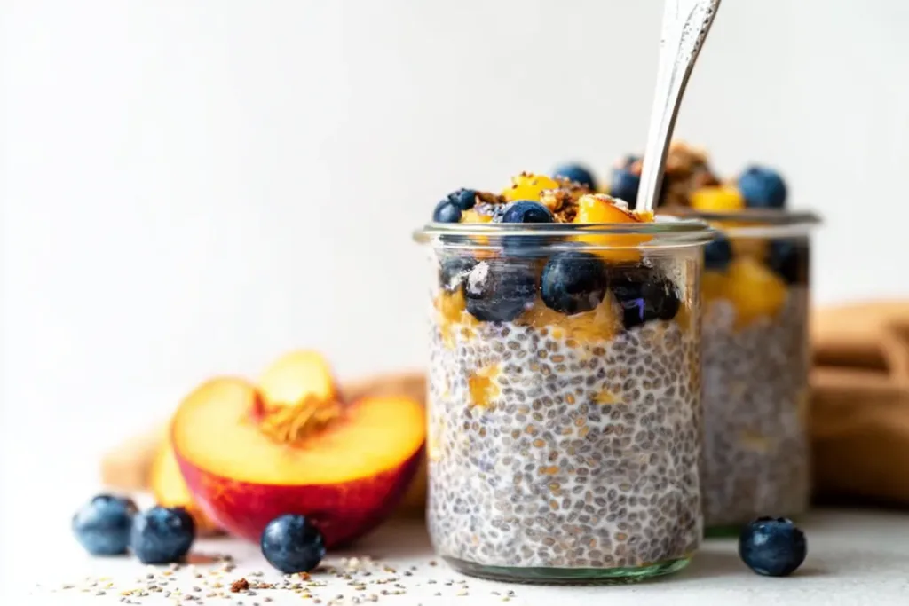 Nectarine and Blueberry Chia Pudding in a Bowl