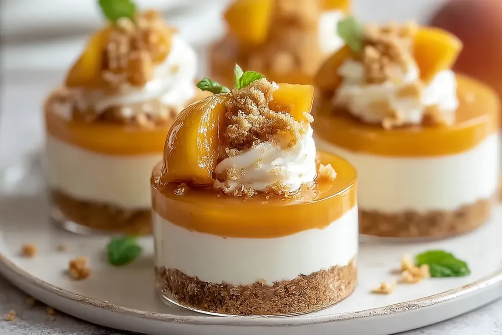 No Bake Peach Cheesecakes: Delightfully Easy Summer Treats 3 No Bake Peach Cheesecakes Ready to Serve