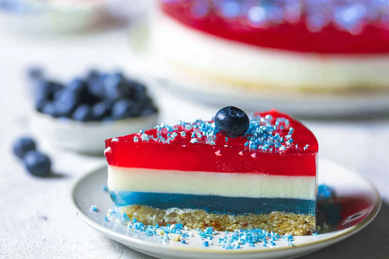 No-Bake Red White & Blue Jello Cheesecake 