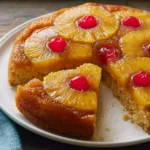 Old Fashioned Pineapple Upside-Down Cake Slice on a Plate