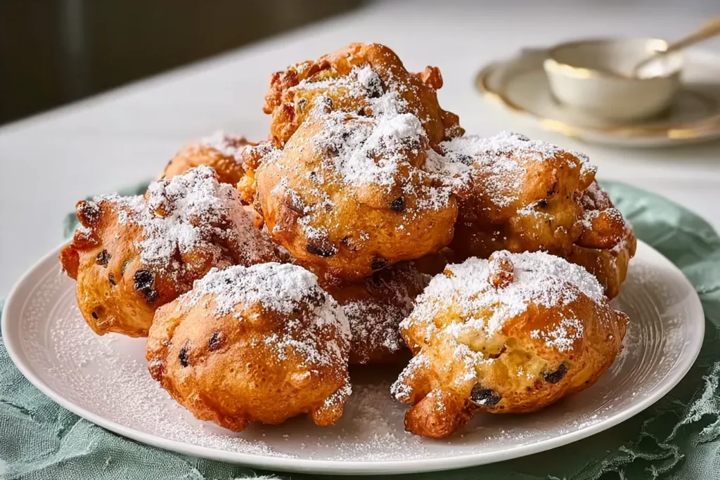 Oliebollen (Dutch Doughnuts) Freshly Fried and Dusty with Powdered Sugar