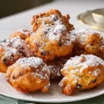 Oliebollen (Dutch Doughnuts) Freshly Fried and Dusty with Powdered Sugar