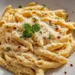 One Pot Creamy Garlic Pasta Ready to Serve