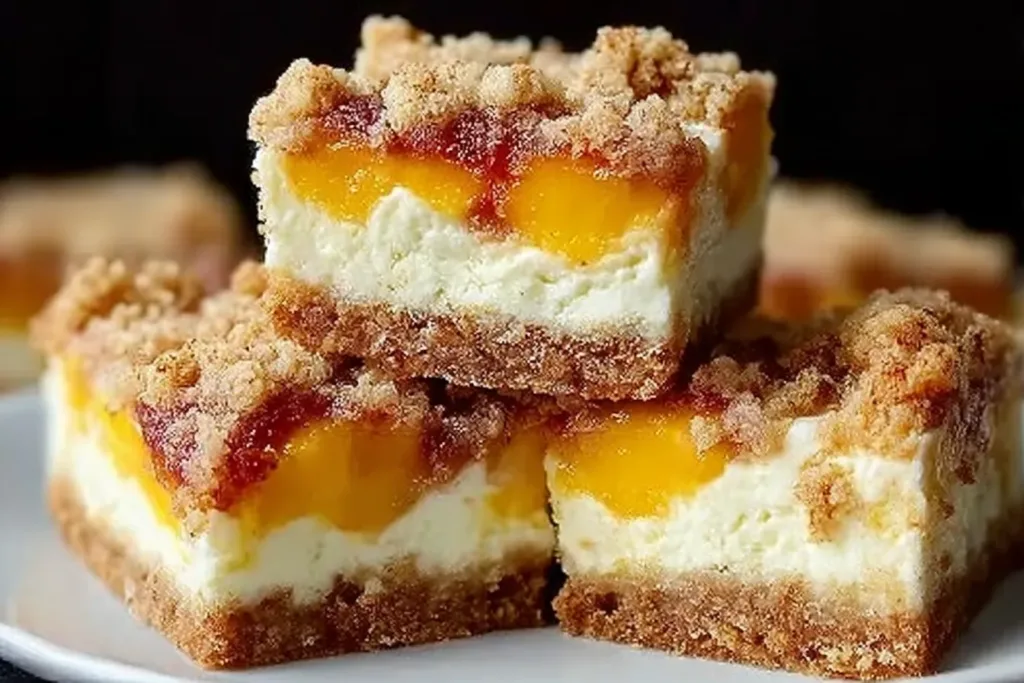 Peach Cobbler Cheesecake Bars Freshly Baked Delicious Dessert