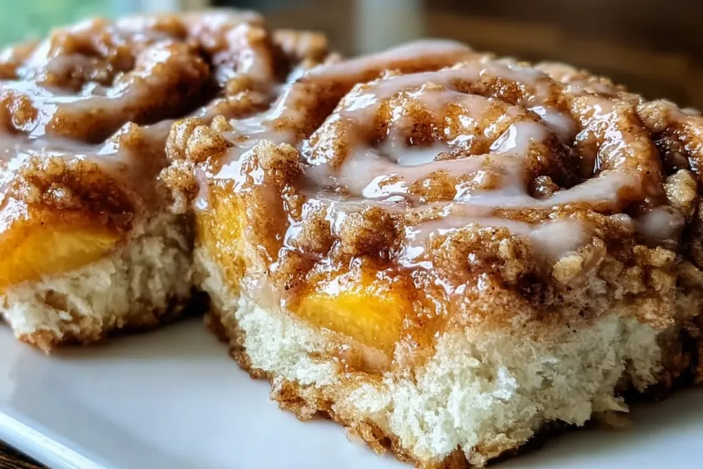 Delicious Peach Cobbler Cinnamon Rolls Ready to Serve