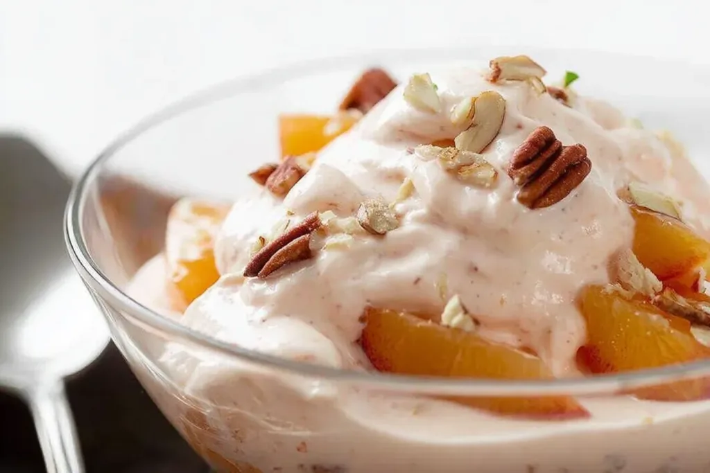 Vibrant Peach Dessert Salad Ready to Serve