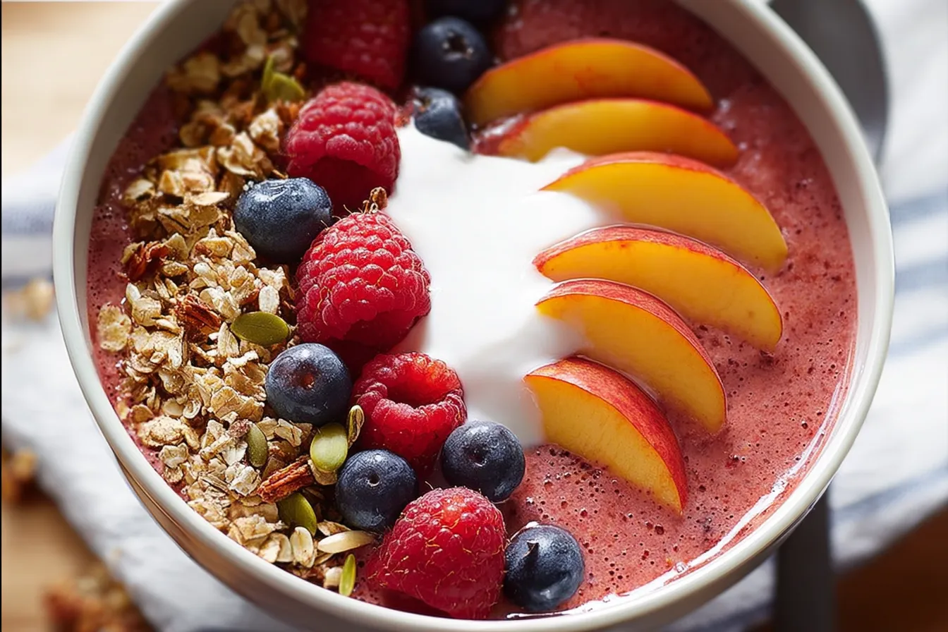 Raspberry and Nectarine Smoothie Bowl Recipe to Brighten Your Day 4 Raspberry and nectarine smoothie bowl recipe