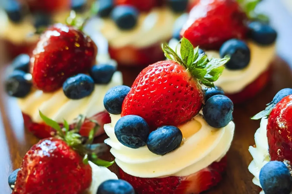 Delicious Red, White, and Blue Cheesecake Strawberries
