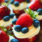 Delicious Red, White, and Blue Cheesecake Strawberries