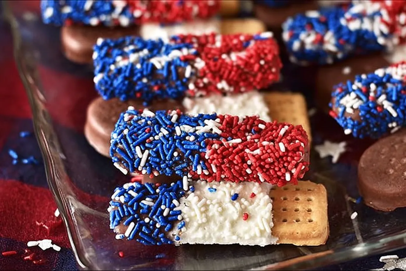 Red White & Blue Chocolate-Dipped Sugar Wafers