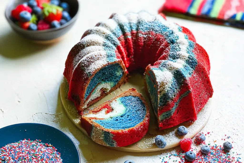 Stunning Red White & Blue Marble Cake for Celebrations
