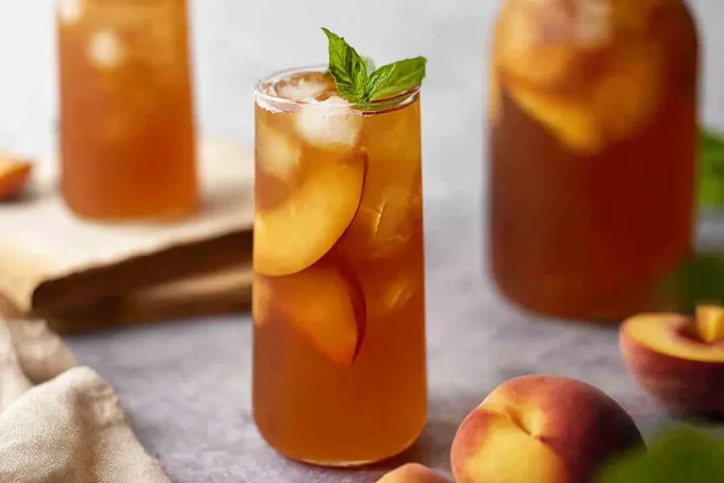 Refreshingly Sweet Peach Iced Tea in a Glass
