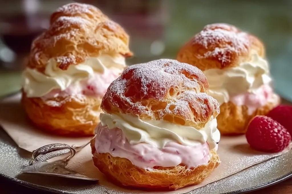 Rhubarb Cream Puffs on a Vintage Plate