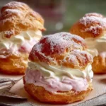 Rhubarb Cream Puffs on a Vintage Plate