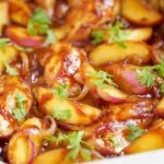 Roasted Peach BBQ Chicken Bake: A Flavorful Delight 5 Roasted Peach BBQ Chicken Bake on a Rustic Table