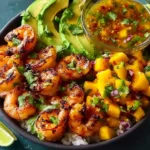 Shrimp and Avocado Bowls with Mango Salsa & Lime Chili Sauce