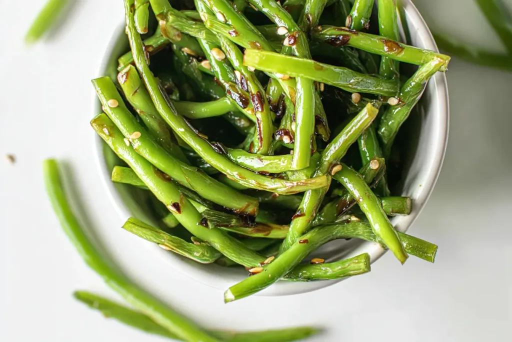 Stir Fried Garlic Scapes on a Plate