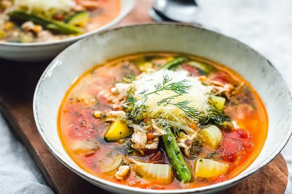 Summer Chicken Vegetable Soup in a Bowl