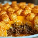 Tater Tot Casserole with Ground Beef Freshly Baked