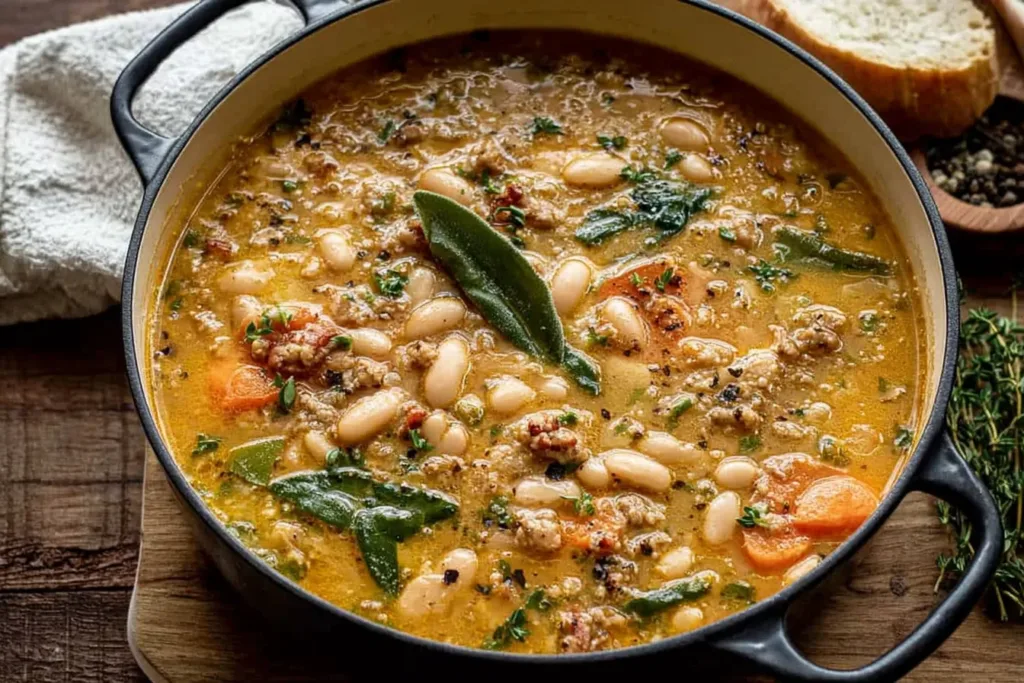 Tuscan White Bean Soup in a Rustic Bowl