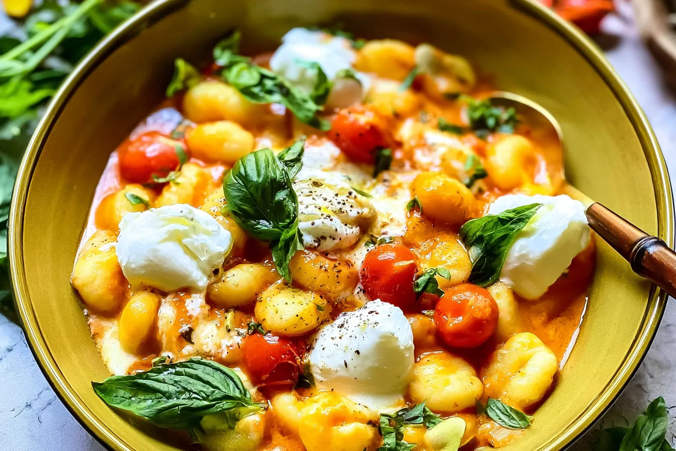 30 Minute Creamy Tomato Gnocchi with Burrata 