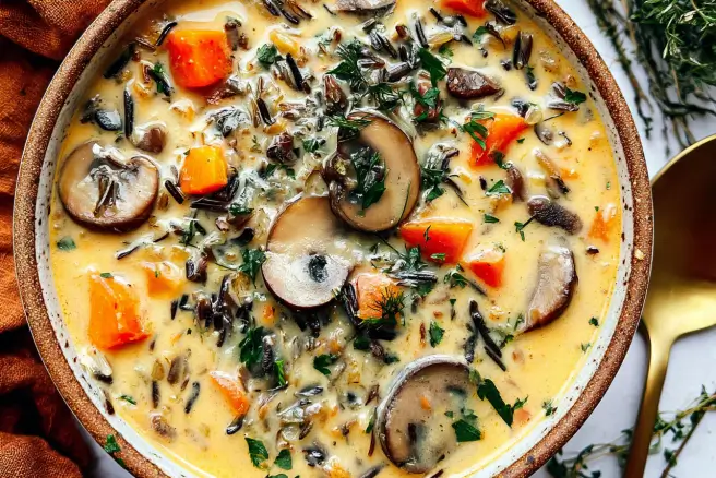 Cozy Autumn Wild Rice Soup in a Bowl