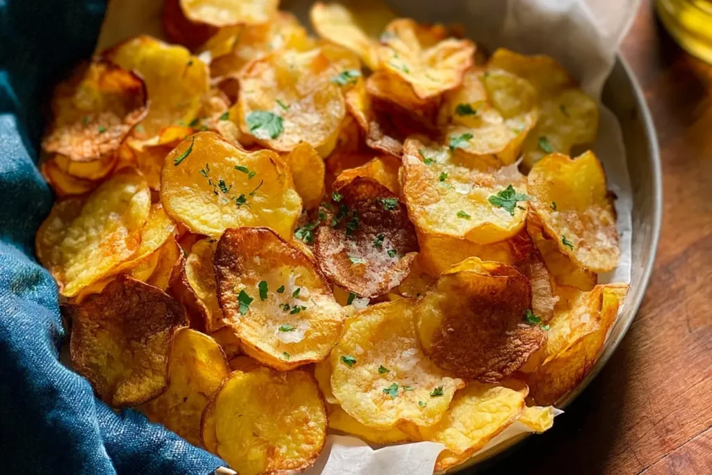 Crispy Air Fryer Potato Chips on a Plate