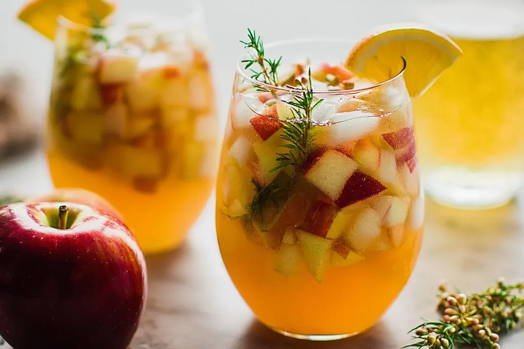 Apple Cider Sangria with Prosecco in Glasses