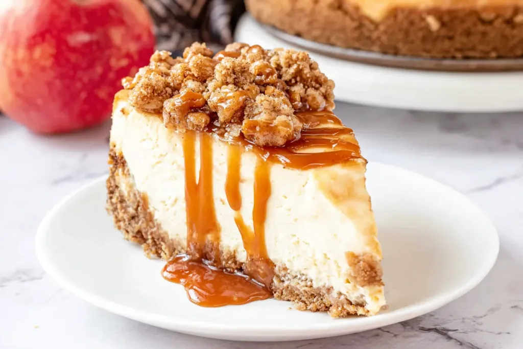 Apple Crisp Cheesecake: A Heavenly Dessert Delight 3 Delicious Apple Crisp Cheesecake on a Rustic Table