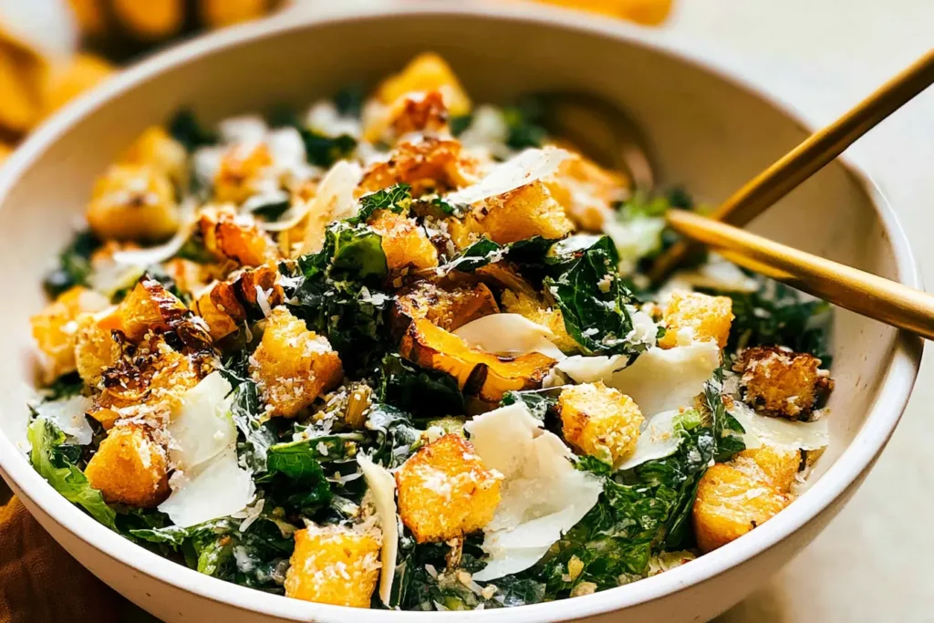 Autumn Caesar Salad with Roasted Delicata Squash Croutons