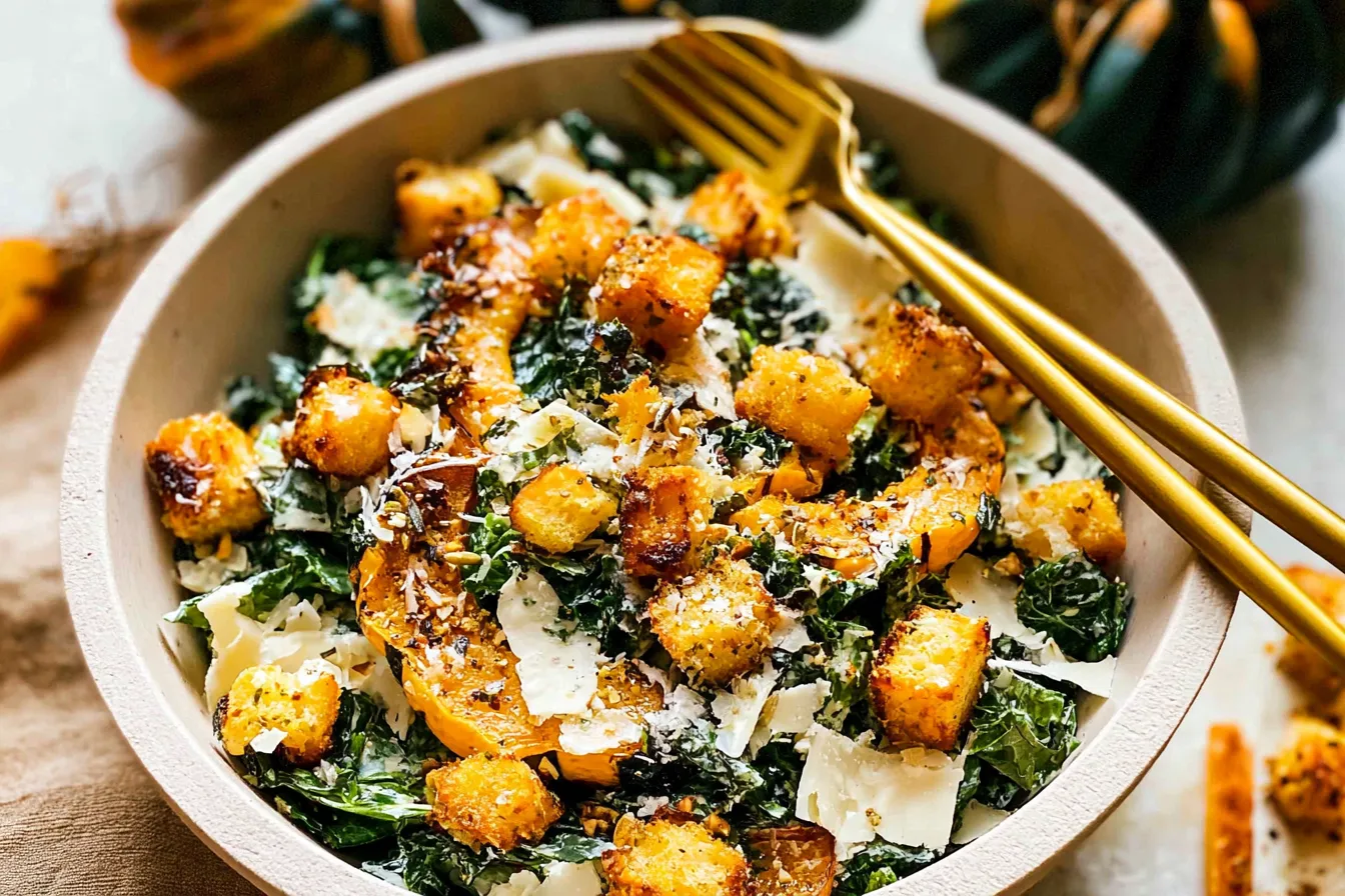 Autumn Caesar Salad with Roasted Delicata Squash Croutons