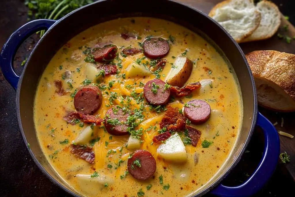 Bowl of Cajun Potato Soup Topped with Green Onions
