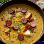 Bowl of Cajun Potato Soup Topped with Green Onions