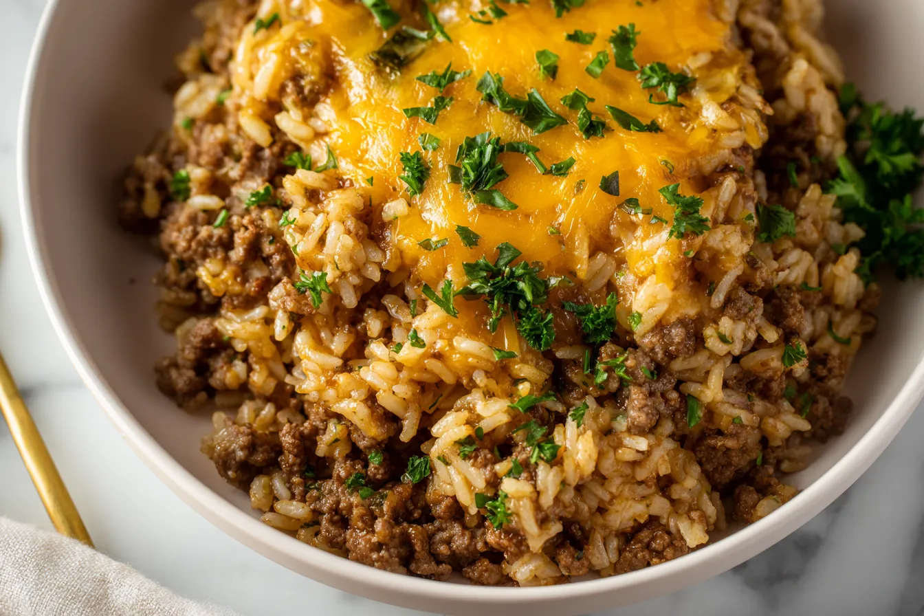 Cheesy Ground Beef and Rice Casserole 