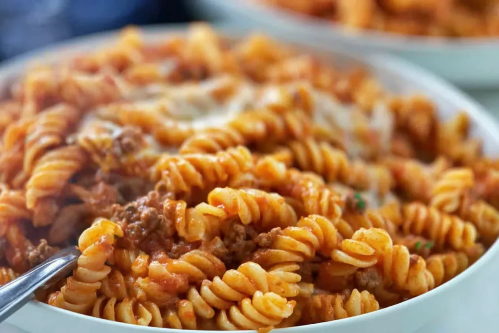 Cheesy Taco Pasta in a Rustic Bowl