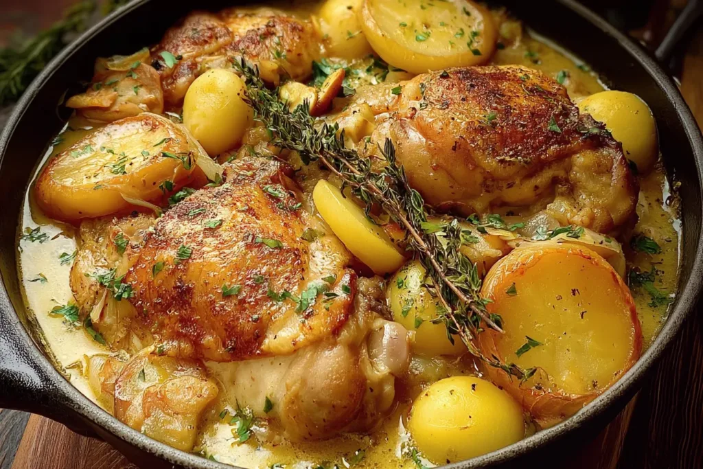 Chicken Normandy or French Apple Cider Chicken on Plate