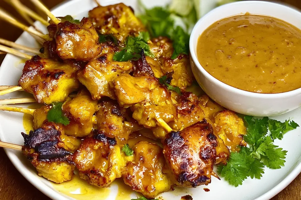 Delicious Chicken Satay with Peanut Sauce on Skewers