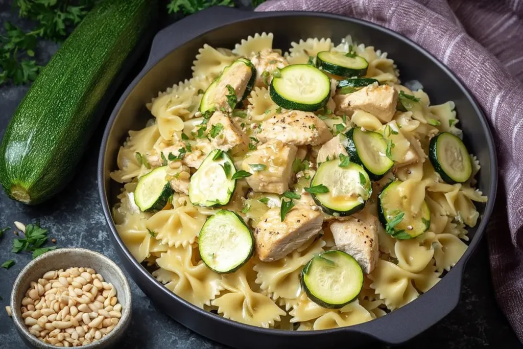 Chicken Zucchini Pasta Served with Fresh Herbs