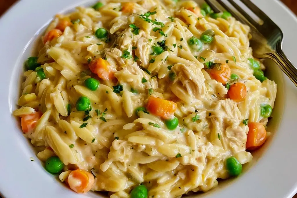 Creamy Chicken Pot Pie Orzo in a Cozy Setting