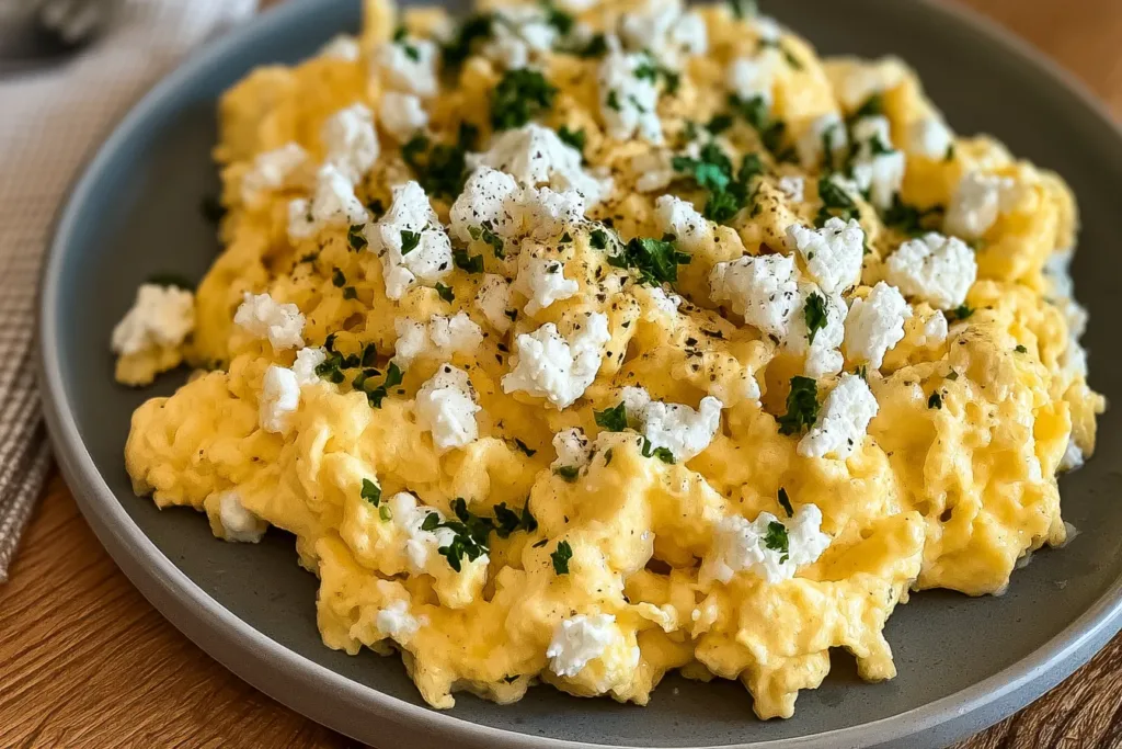 Creamy Cottage Cheese Scrambled Eggs on a Plate