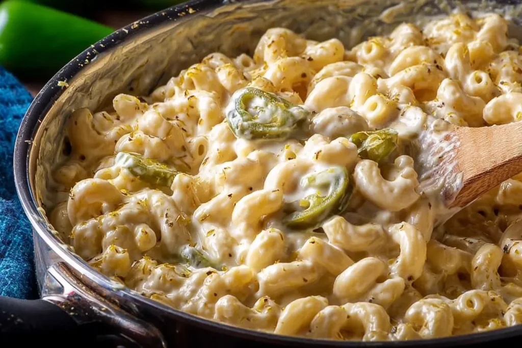 Creamy Hatch Chile Mac and Cheese in a Serving Dish