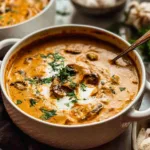 Creamy Hungarian Mushroom Soup Served with Fresh Herbs
