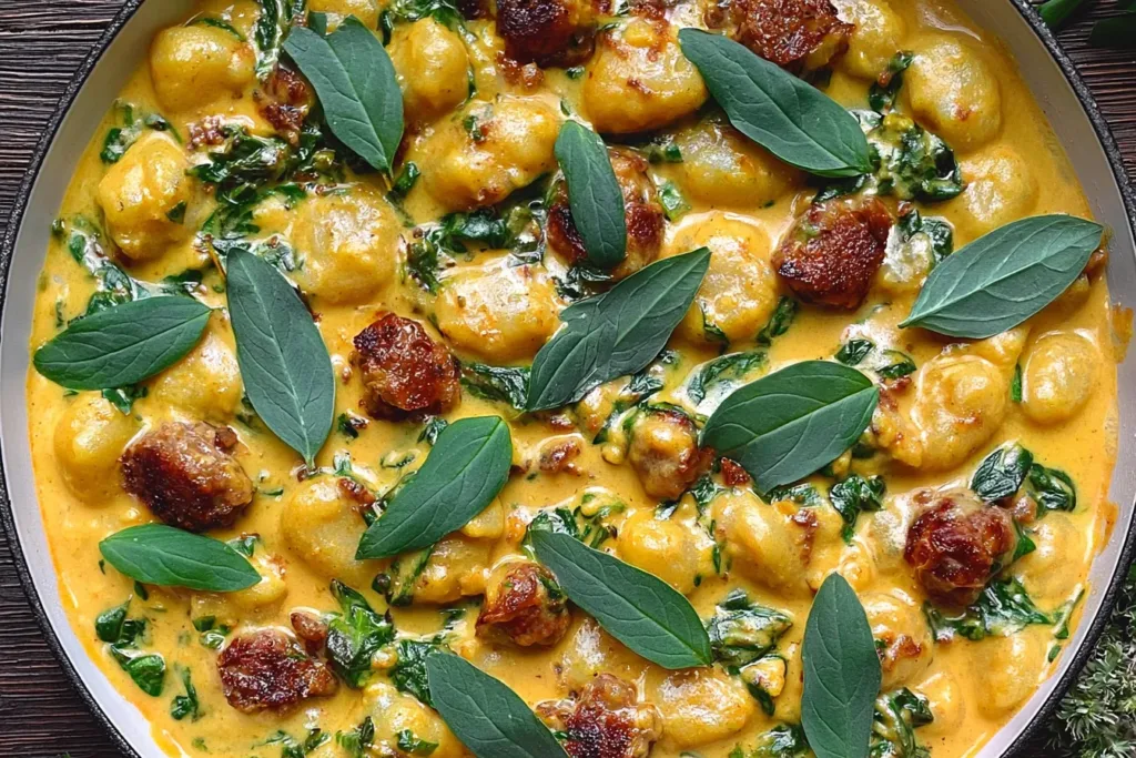 Delicious Creamy Pumpkin Gnocchi with Spinach and Sausage