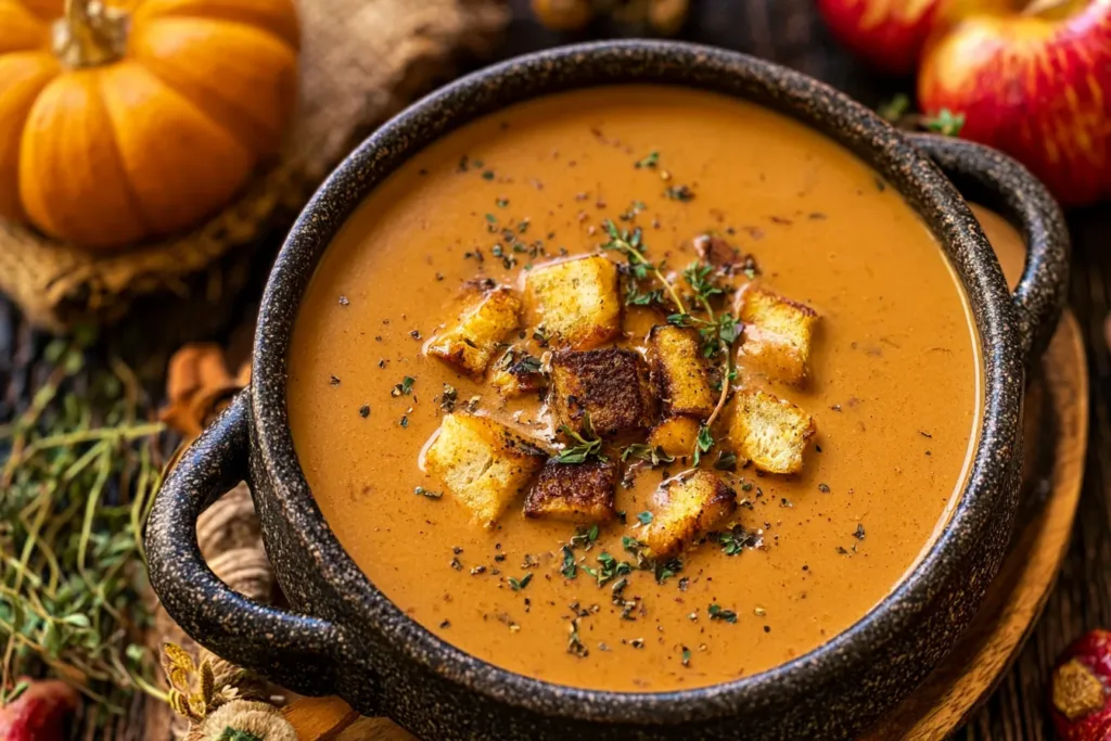Delicious Creamy Roasted Apple Pumpkin Soup in Bowl