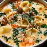 Creamy Sausage Tortellini Soup in a Bowl