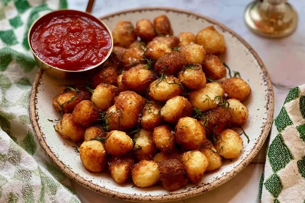 Crispiest Air Fryer Gnocchi Plated with Fresh Herbs